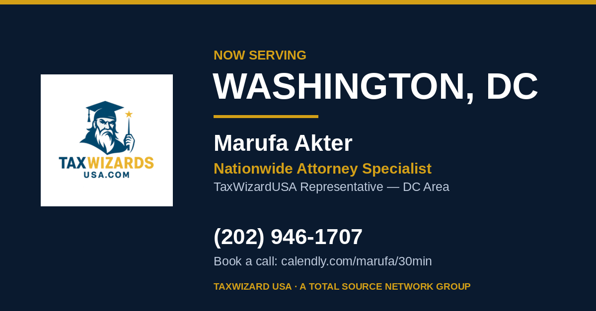 TaxWizardUSA Washington DC announcement graphic, landscape
