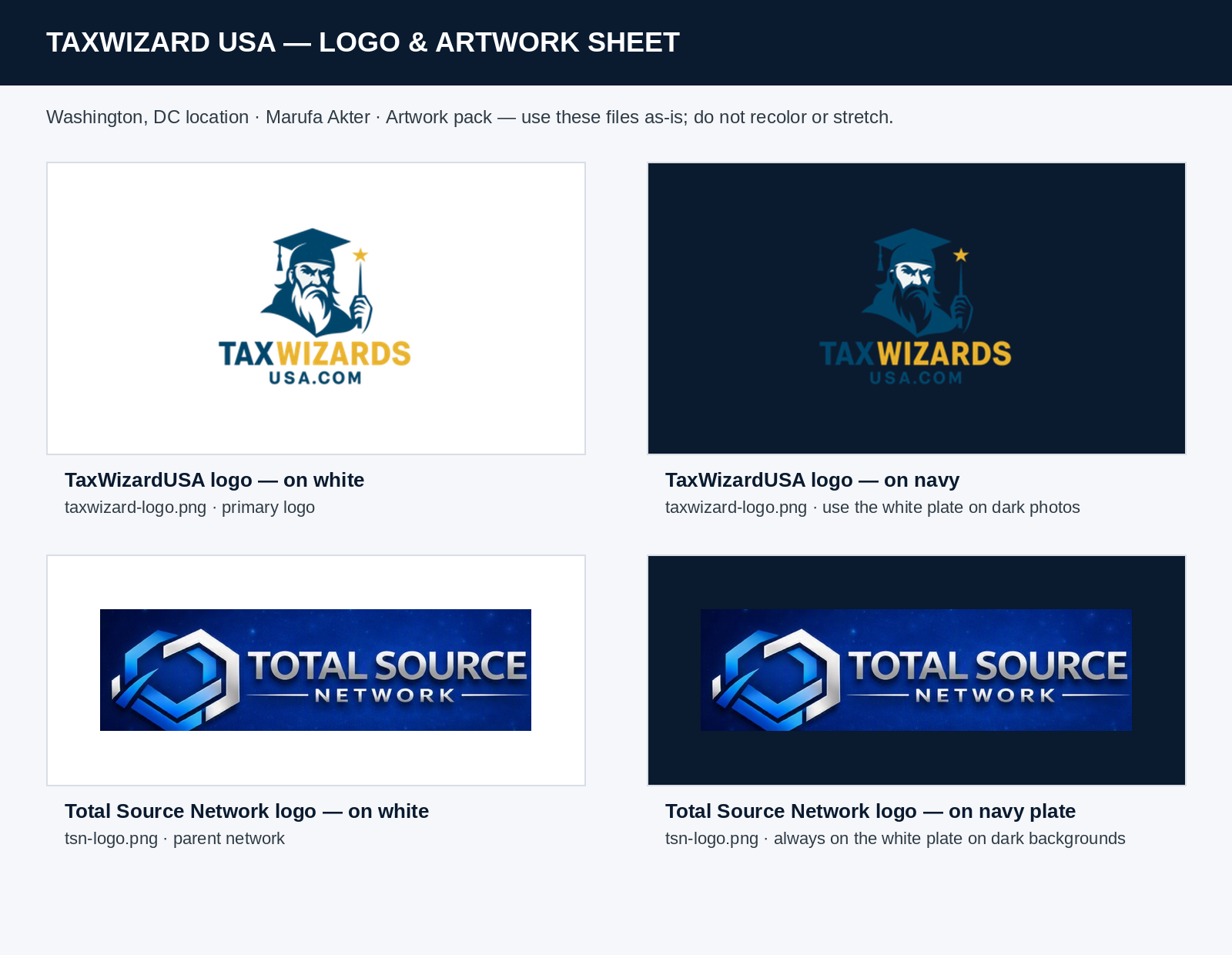 TaxWizardUSA and Total Source Network logo sheet